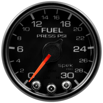 Autometer Spek-Pro Fuel Pressure Gauge 2 1/16in 30psi Stepper Motor W/Peak & Warn Black / Black Universal | P31632