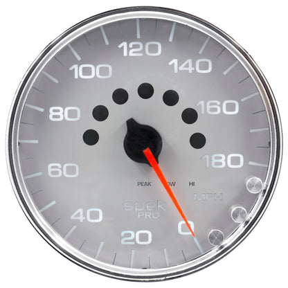 Autometer Spek-Pro Gauge Speedometer 5in 180 Mph Electric Programmable Silver / Chrome Universal | P23021