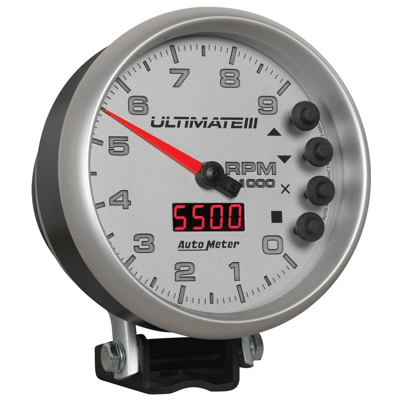 Autometer 5 inch Ultimate III Playback Tachometer 9000 RPM Silver Universal | 6882