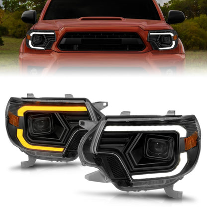 ANZO LED Projector Headlights w/ Light Bar Switchback Black Housing Toyota Tacoma 2012-2015 | 111556