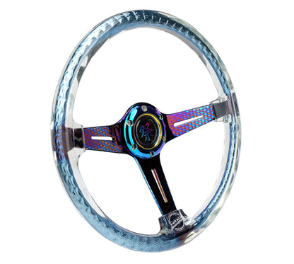NRG Reinforced Steering Wheel (350mm/2in. Deep) Clear Acrylic Steering wheel w/Slits - Clr./Geo.Chr.