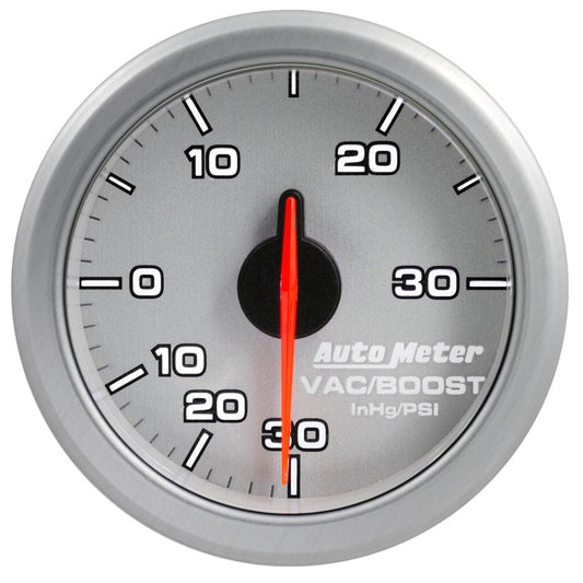 Autometer Airdrive 2-1/6in Boost/Vac Gauge 30in HG/30 PSI Silver Universal | 9159-UL