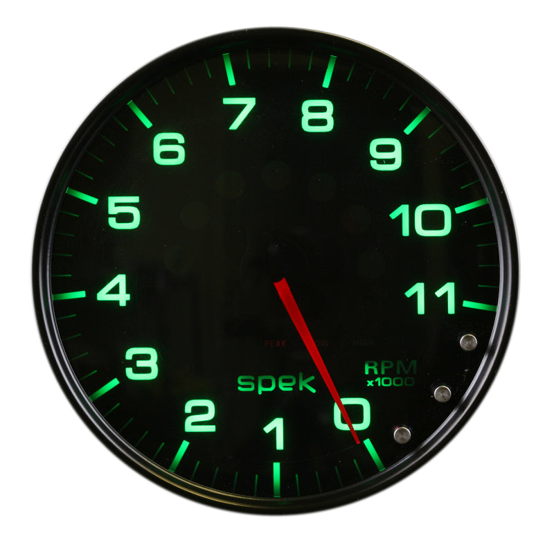 Autometer Spek-Pro Tachometer Gauge 5in 11K Rpm W/Shift Light & Peak Mem Black/Smoke/Black Universal | P23952