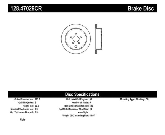 StopTech 08-14 Subaru WRX Drilled Right Rear Cryo Rotor