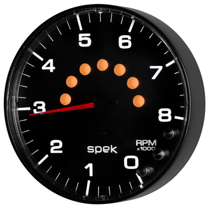 Autometer Spek-Pro Tachometer Gauge 5in 8K Rpm W/Shift Light & Peak Mem Black/Black Universal | P238328