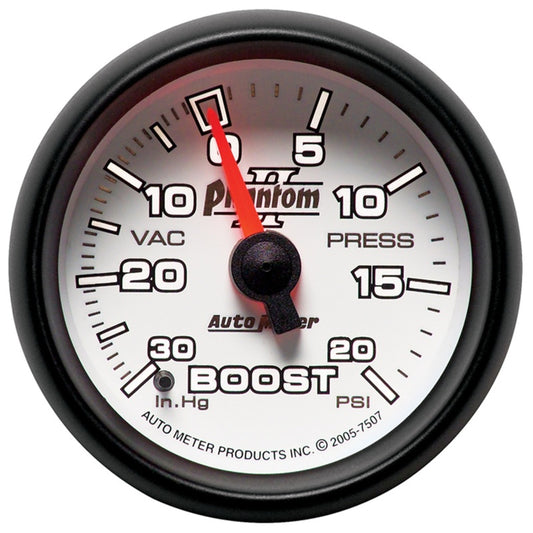 Autometer Phantom II 52.4mm Mechanical Vacuum / Boost Gauge 30 In. HG/20 PSI Universal | 7507