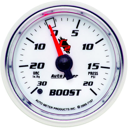 Autometer C2 52mm 30 in hg/20 PSI Mechanical Boost Vacuum Gauge Universal | 7107