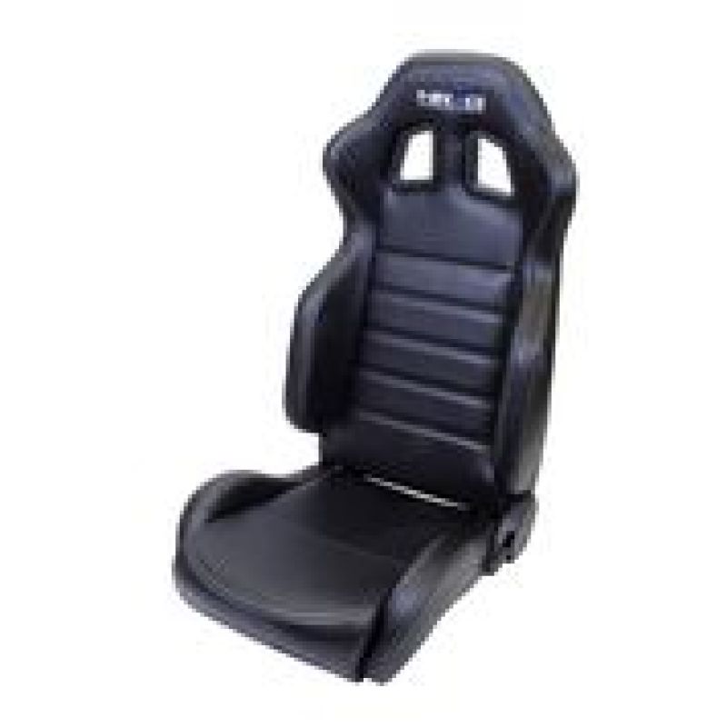 NRG Reclinable Sport Seats | Pair PVC Leather w/NRG Logo - Black w/White Stitching