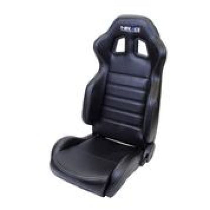NRG Reclinable Sport Seats | Pair PVC Leather w/NRG Logo - Black w/White Stitching