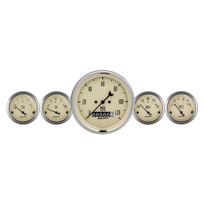 Autometer Antique Beige 5 Piece Kit 3-3/8in & 2-1/16 Electric Speedometer Gauges Universal | 1840