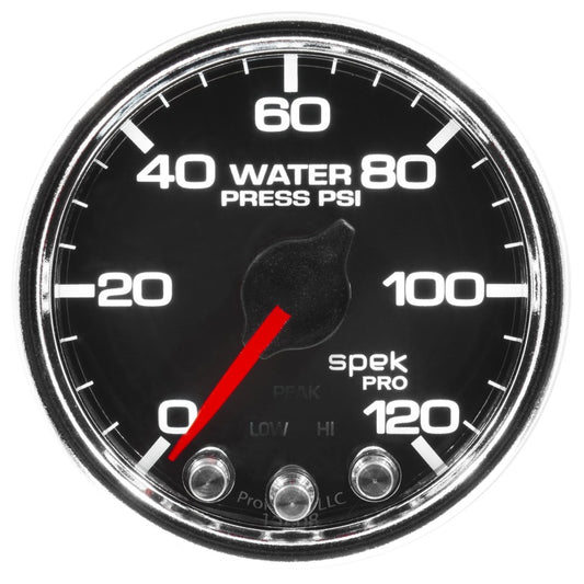 Autometer Spek-Pro Gauge Water Pressure 2 1/16in 120psi Stepper Motor W/Peak & Warn Black / Chrm Universal | P345318