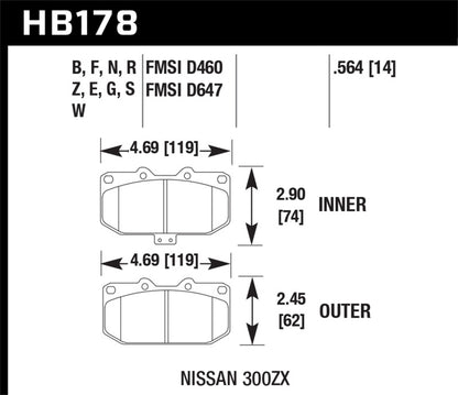 Hawk 89-96 Nissan 300ZX / 89-93 Skyline / 06-07 Impreza WRX DTC-30 Race Front Brake Pads | HB178W.564