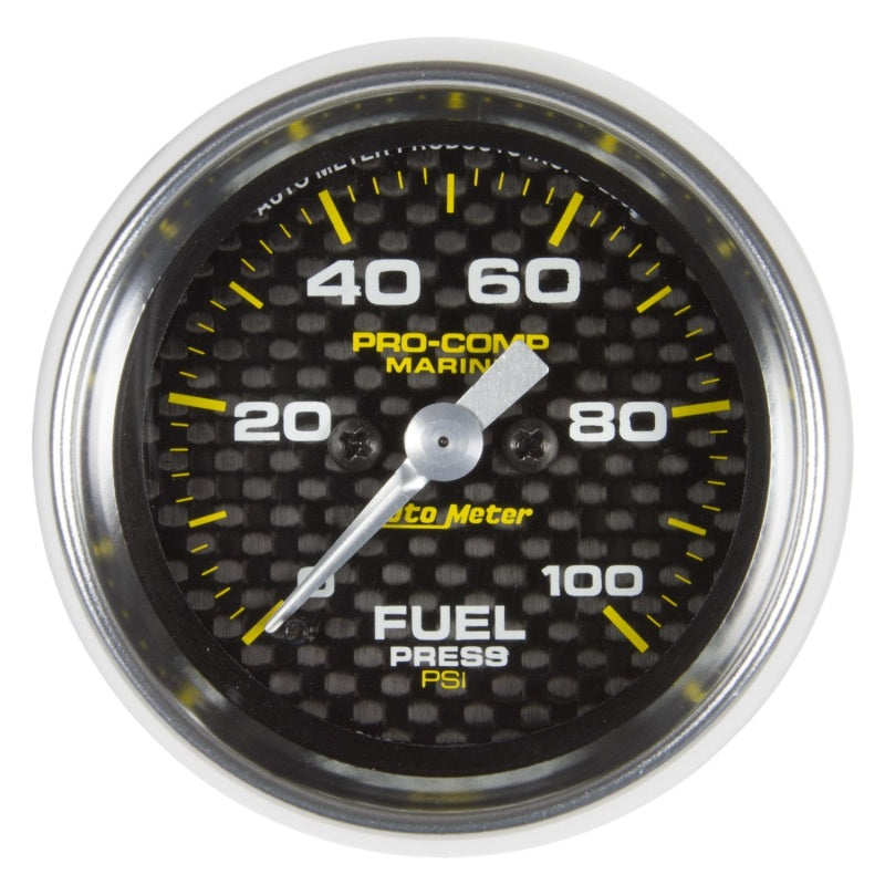 Autometer Marine Carbon Fiber 2-1/16in 100 PSI Digital Stepper Motor Fuel Pressure Gauge Universal | 200850-40