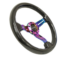 NRG Carbon Fiber Steering Wheel | 350mm / 1.5in. Deep Neochrome 3-Spoke Design w/Slit Cuts