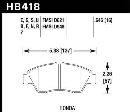 Hawk 02-06 RSX (non-S) Front / 03-10 Civic Hybrid / 04-05 Civic Si / 93-95 Civic Coupe w/o ABS | HB418S.646