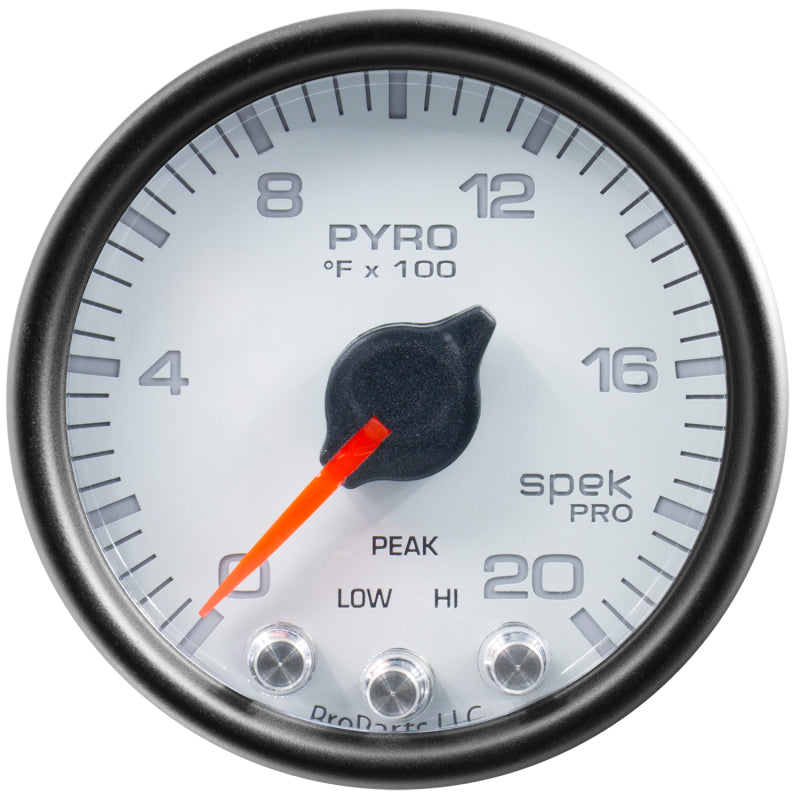 Autometer Spek-Pro EGT Gauge Pyro. 2 1/16in 2000f Stepper Motor W/Peak & Warn White / Black Universal | P31012