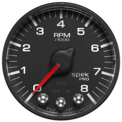 Autometer Spek-Pro Black 2 1/16 inch 8K RPM Tachometer w/ Shift Light and Peak Memory Universal | P334328