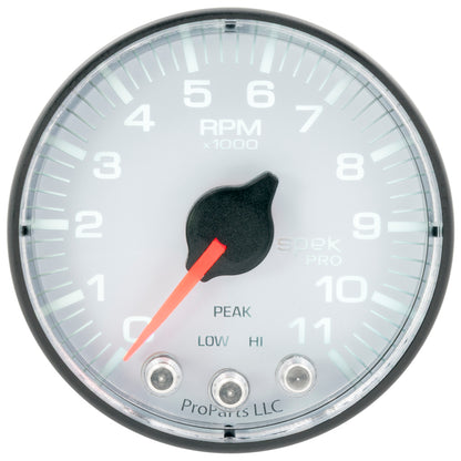 Autometer Spek-Pro Tachometer Gauge 2 1/16in 11K Rpm W/ Shift Light & Peak Mem White / Black Universal | P336128