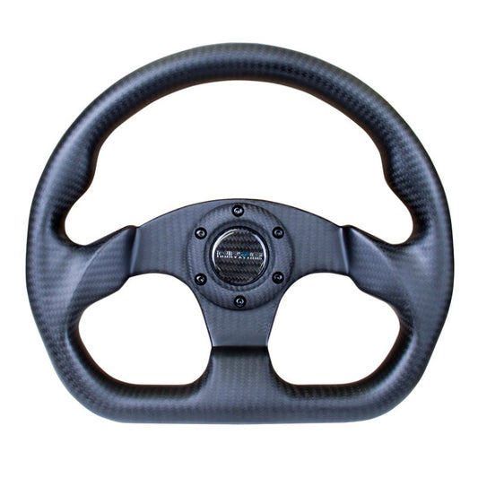 NRG Carbon Fiber Steering Wheel (320mm) Flat Bottom Matte Black Carbon