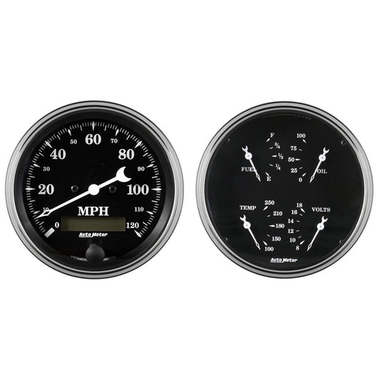 Auto Meter 2 pc. Gauge Kit Quad & Speedometer 5in Old Tyme Black Universal | 1703