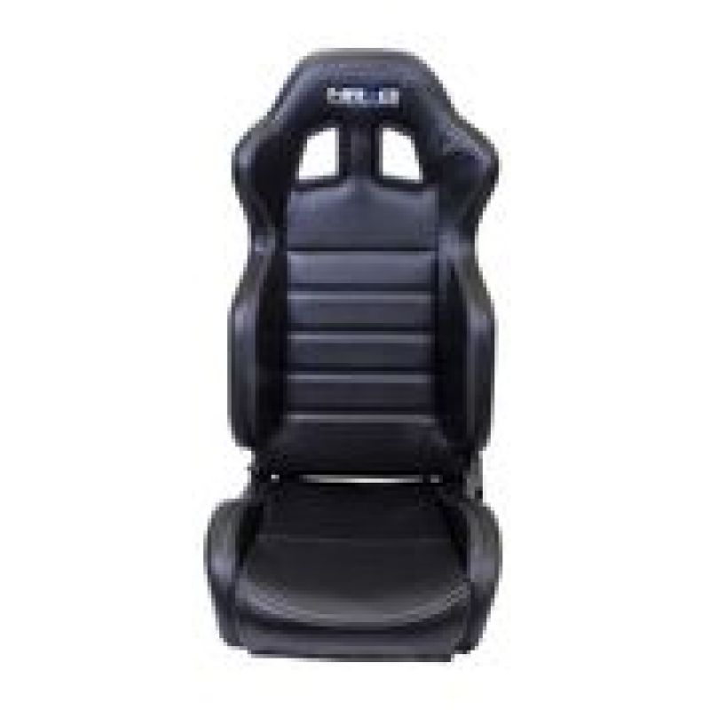 NRG Reclinable Sport Seats | Pair PVC Leather w/NRG Logo - Black w/White Stitching