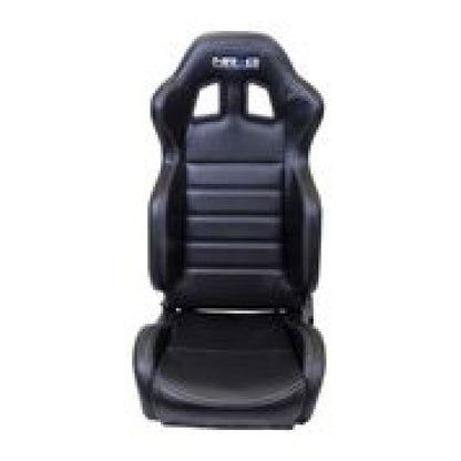 NRG Reclinable Sport Seats | Pair PVC Leather w/NRG Logo - Black w/White Stitching
