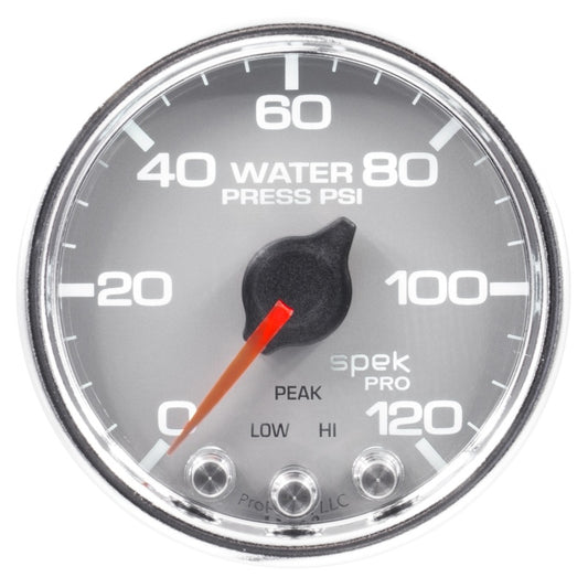 Autometer Spek-Pro Gauge Water Pressure 2 1/16in 120psi Stepper Motor W/Peak & Warn Silver / Chrm Universal | P34521