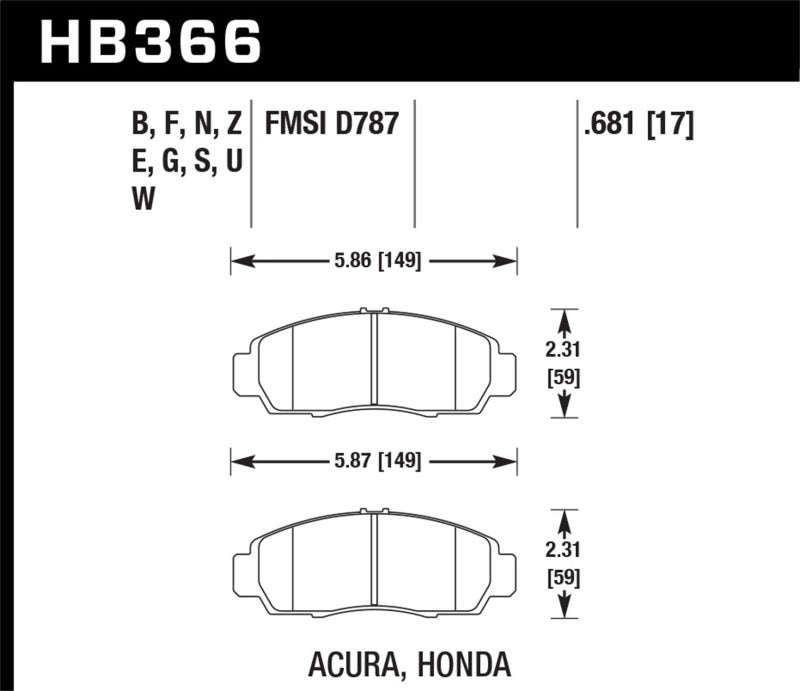 Hawk 04-10 Acura TSX / 99-08 TL / 01-03 CL / 03-10  Accord EX DTC-60 Race Front Brake Pads | HB366G.681