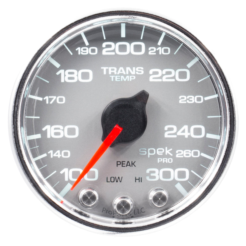 Autometer Spek-Pro Transmission Temperature Gauge 2 1/16in 300f Stepper Motor W/Peak & Warn Silver / Chrome Universal | P34221