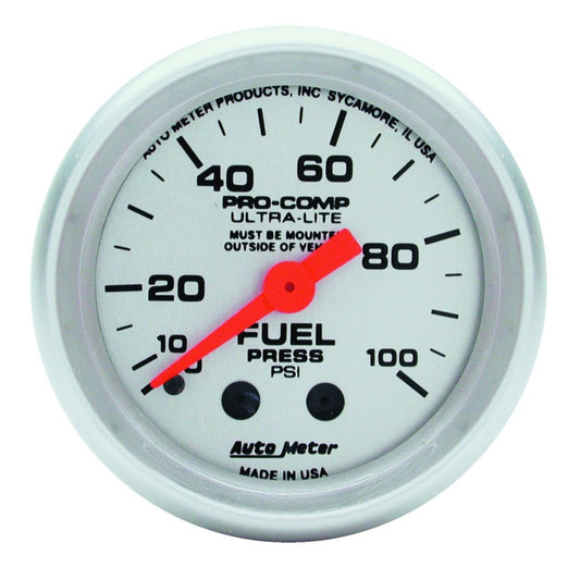 Autometer Ultra-Lite 52mm 0-100 PSI Mechanical Fuel Pressure Gauge Universal | 4312