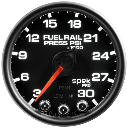 Autometer Spek-Pro Fuel Rail Pressure Gauge 2 1/16in 30Kpsi Stepper Motor W/Peak & Warn Black / Black Universal | P32132