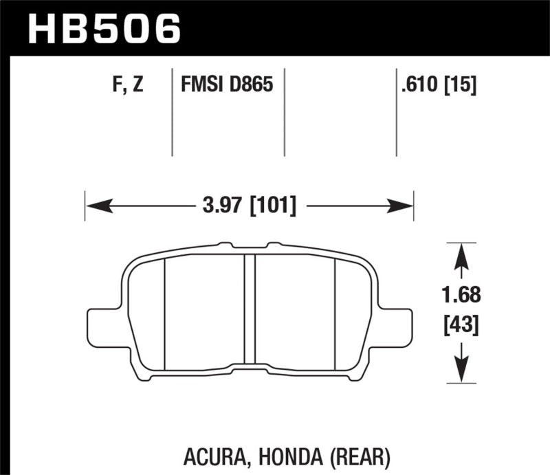 Hawk Honda Odyssey Performance Ceramic Street Rear Brake Pads | HB506Z.610