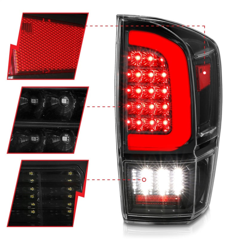 ANZO LED Tail Lights w/ Light Bar Sequential Black Housing & Clear Lens Toyota Tacoma 2016-2020 | 311400