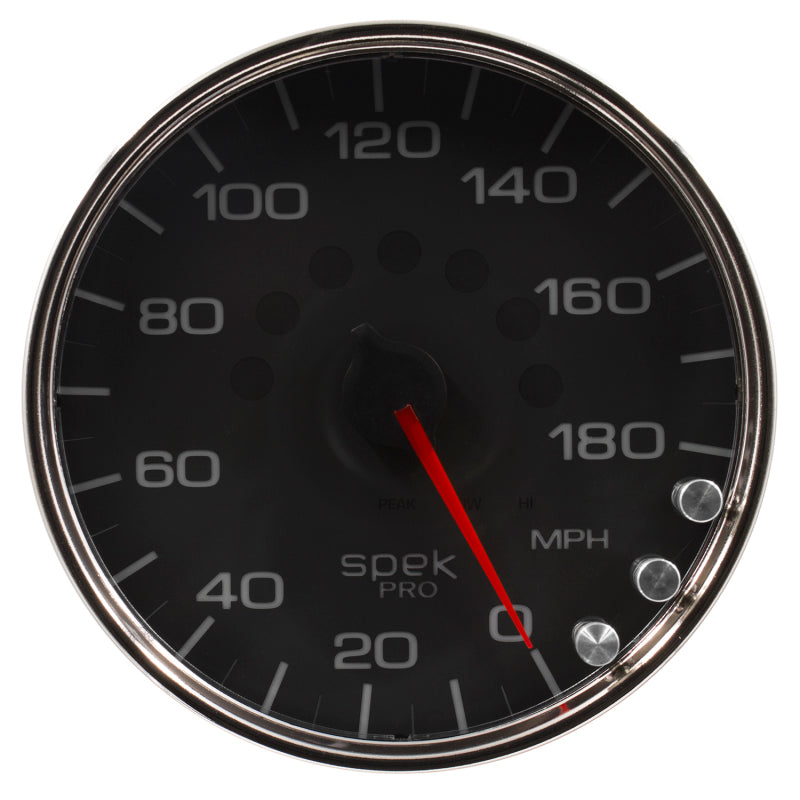 Autometer Spek-Pro Gauge Speedometer 5in 180 Mph Electric Programmable Black/Chrome Universal | P23031