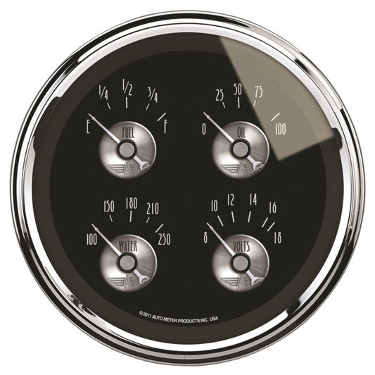 Autometer Prestige Series Black Diamond 5 Gauge Quad 5in Oil Pres/Fuel Level/Water Temp/Volts Universal | 2011