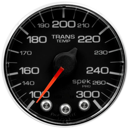 Autometer Spek-Pro Transmission Temperature Gauge 2 1/16in 300f Stepper Motor W/Peak & Warn Black / Chrome Universal | P342318