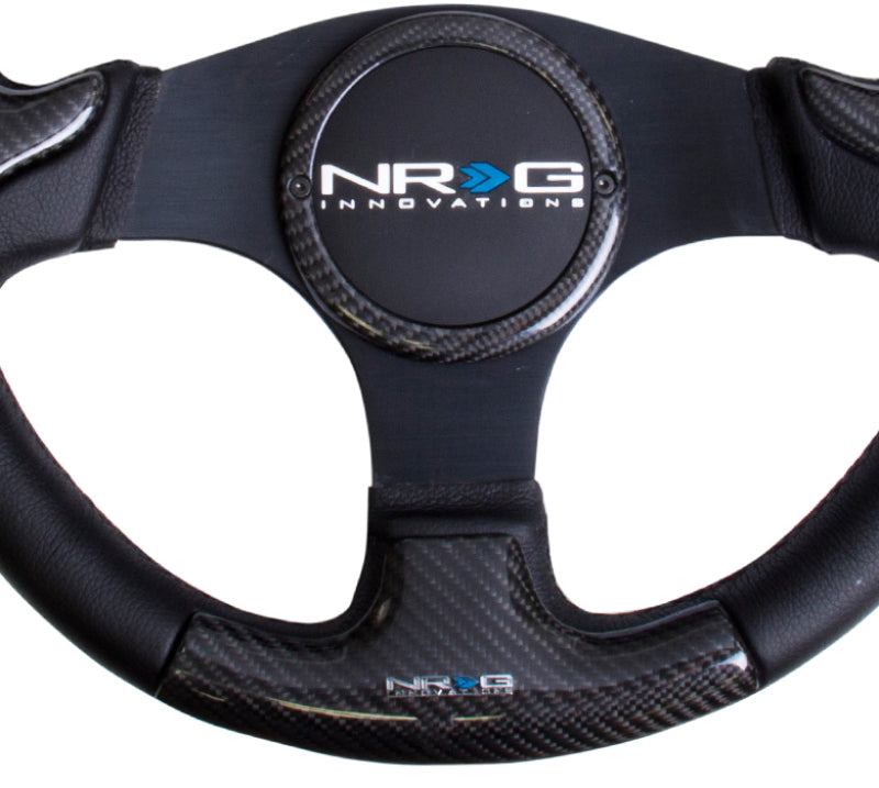NRG Carbon Fiber Steering Wheel | 350mm Blk Frame Blk Stitching w/Rubber Cover Horn Button