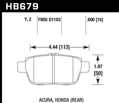 Hawk 2006-11 Honda Ridgeline Street Performance Ceramic Rear Brake Pads | HB679Z.600