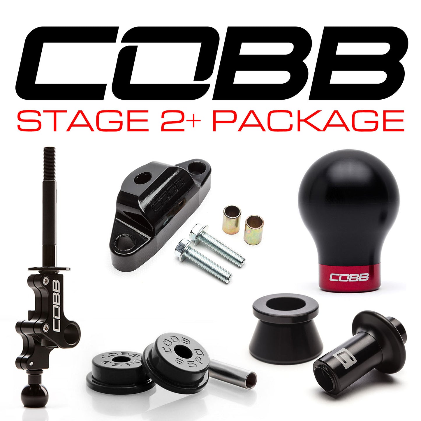 Cobb STI 6MT Stage 2+ Drivetrain Package w/Weighted Black Knob + White/Race Red Lockout | 215X02P-WK-BK-RDWT