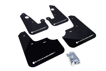 Rally Armor UR Black Mud Flap w/ White Logo Mitsubishi Lancer 2007-2017 | MF8-UR-BLK/WH