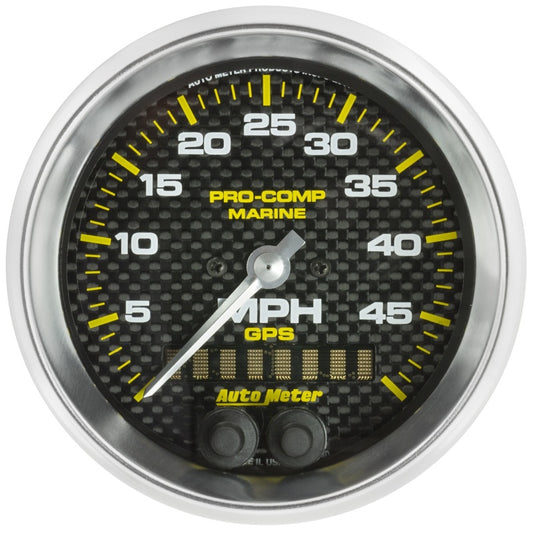 Autometer Marine Carbon Fiber 3-3/8in 50MPH GPS Speedometer Gauge Universal | 200635-40