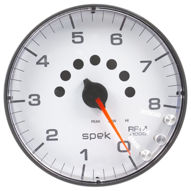 Autometer Spek-Pro Tachometer Gauge 5in 8K Rpm W/Shift Light & Peak Mem White/Black Universal | P238128