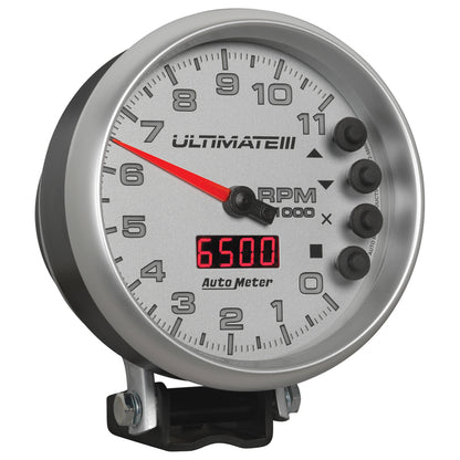 Autometer 5 inch Ultimate III Playback Tachometer 11000 RPM Silver Universal | 6886