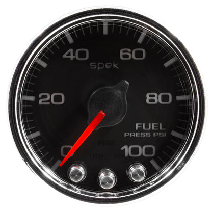 Autometer Spek-Pro Gauge Fuel Press 2 1/16in 100psi Stepper Motor W/Peak & Warn Black / Chrm Universal | P31431