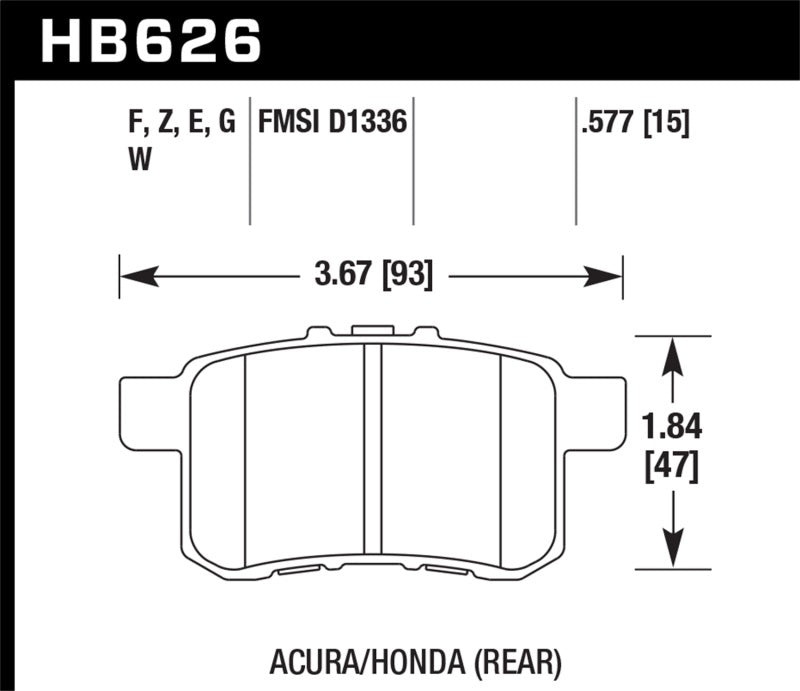 Hawk 08-10 Honda Accord 2.4L/3.0L/3.5L / 09-10 Acura TS 2.4L Blue 9012 Rear Brake Pads | HB626E.577