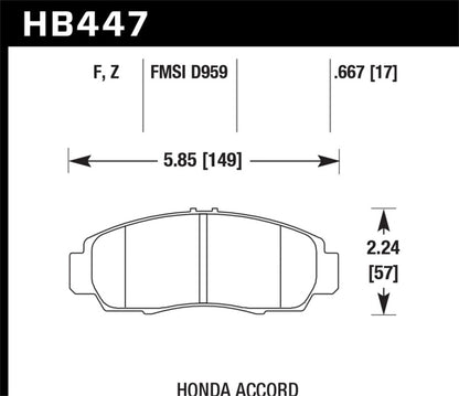 Hawk 03-04 Honda Accord HPS Street Front Brake Pads | HB447F.667