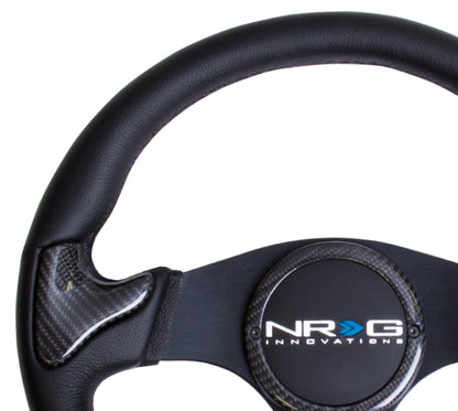 NRG Carbon Fiber Steering Wheel | 350mm Blk Frame Blk Stitching w/Rubber Cover Horn Button