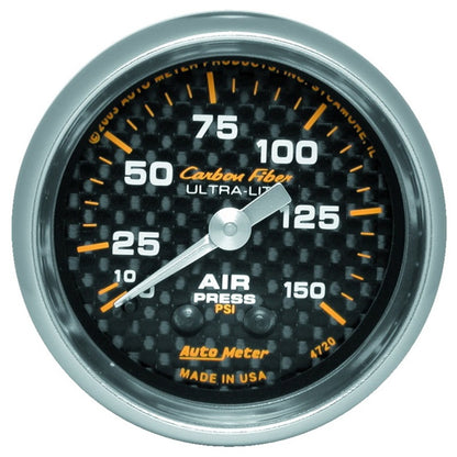 Autometer Carbon Fiber 52mm 150 PSI Mechanical Air Pressure Gauge Universal | 4720