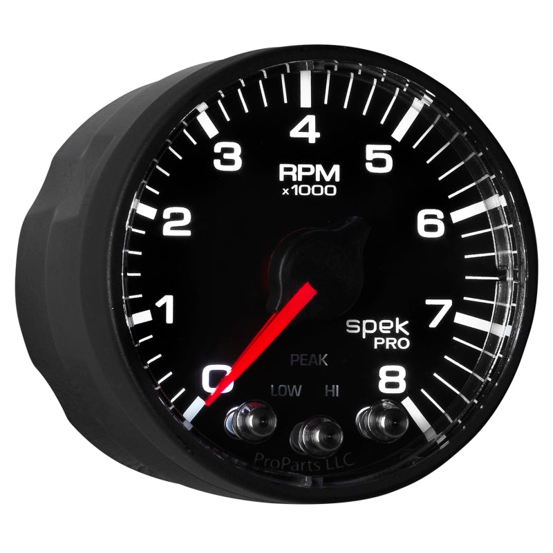 Autometer Spek-Pro Black 2 1/16 inch 8K RPM Tachometer w/ Shift Light and Peak Memory Universal | P334328