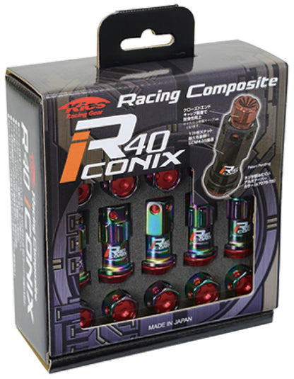 Project Kics 16+4 Neo Chrome Lock & Lug Nuts R40 Iconix - 14X1.25 (Black Cap) | WRIA15NK